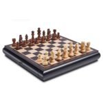 uxury Wooden Chess Set with Elegant Black Storage Board
